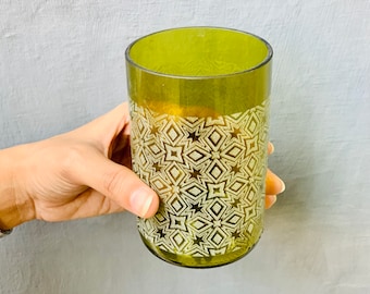 Boutique designer wine bottle water glasses - Handcrafted laser etched glassware - everyday drinking cups for water, juice, cocktails