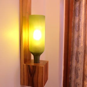 Frosted Wine Bottle Wall Light Lamp - Bedside Wooden Light