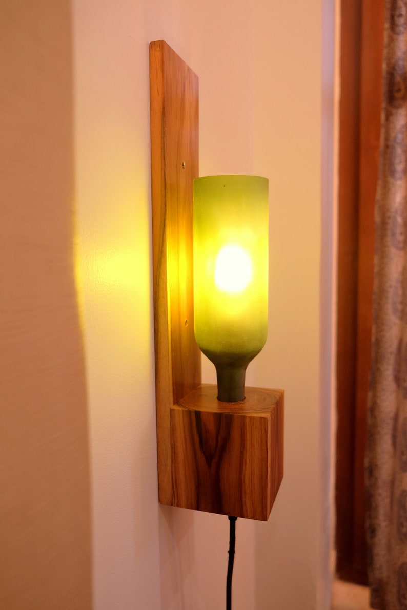 Frosted Wine Bottle Wall Light Lamp Bedside Wooden Light Etsy