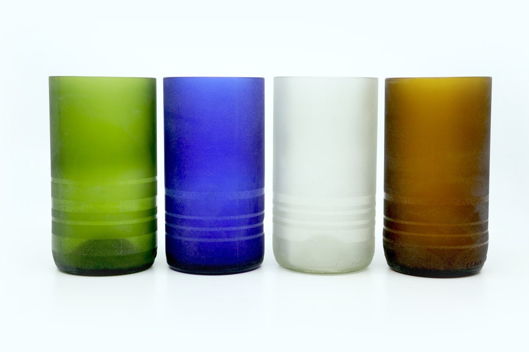 16 Ounce Frosted Design Wine Bottle Drinking Glasses Etsy