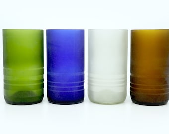 16 Ounce Frosted Design Wine bottle Drinking Glasses - Up-cycled Tumblers | Mixed Colours