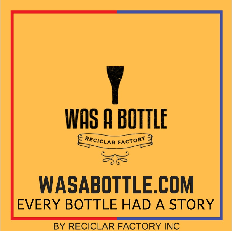 Puede incluir: Un fondo amarillo con texto negro que dice "WAS A BOTTLE" y "RECICLAR FACTORY". Debajo del texto hay una imagen estilizada de una botella. El texto "WASABOTTLE.COM" y "EVERY BOTTLE HAD A STORY" se muestra en negro. El texto "BY RECICLAR FACTORY INC" se muestra en negro en la parte inferior de la imagen.