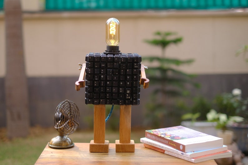 EDISON KOBOT LAMP made from Recycled Computer Keyboard Keys Uk - North American - Eu Plug (110- 240V) image 3