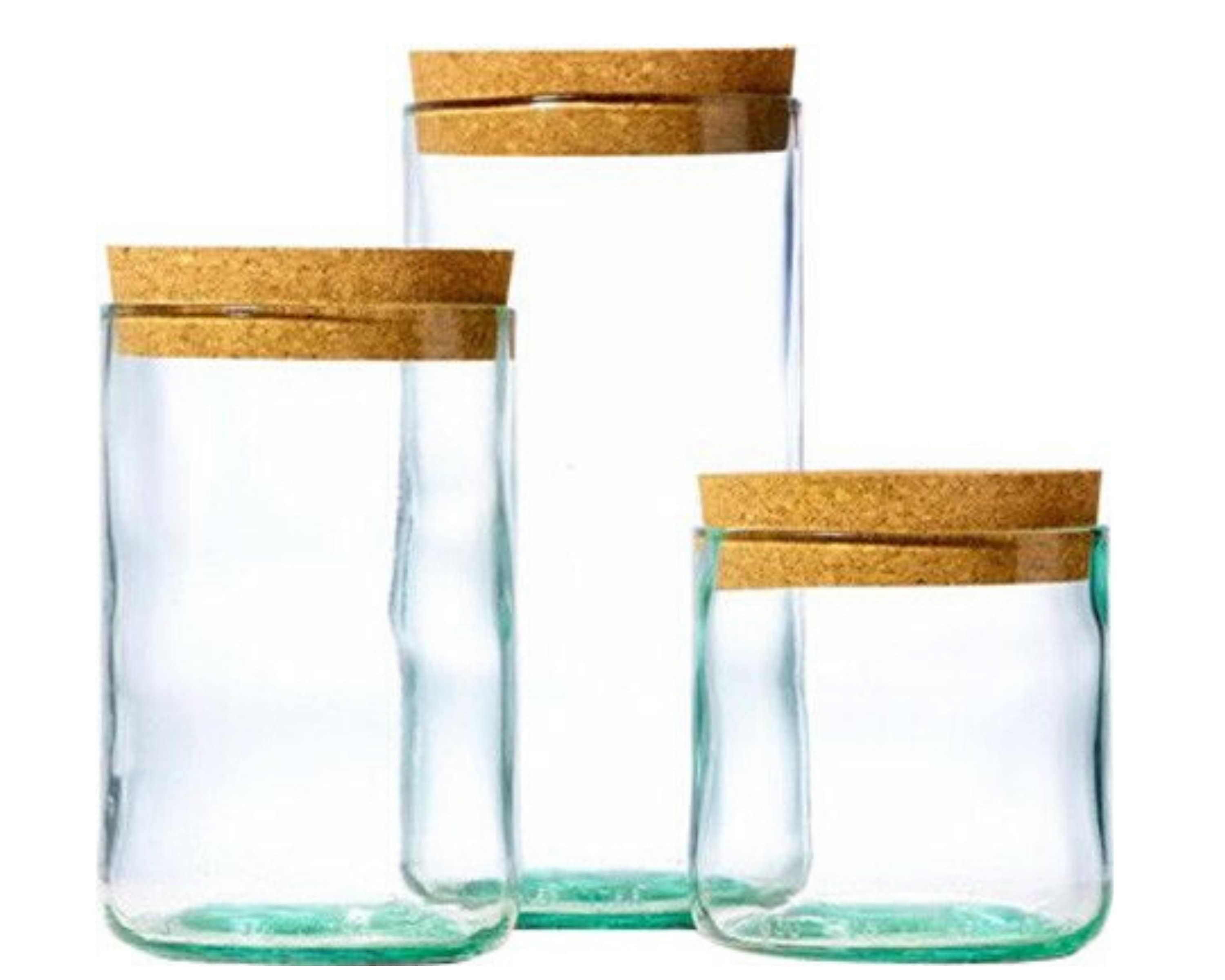 Wine Bottle Cut Jars Storage Glass Containers With Cork Lids Etsy