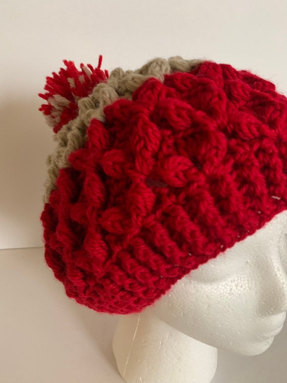Red and Beige Crocheted Hat