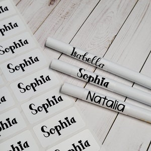Autocollant imperméable de couleur blanche de taille moyenne, étiquettes de garderie, étiquettes pour enfants, étiquettes d'école, étiquettes de nom imperméables