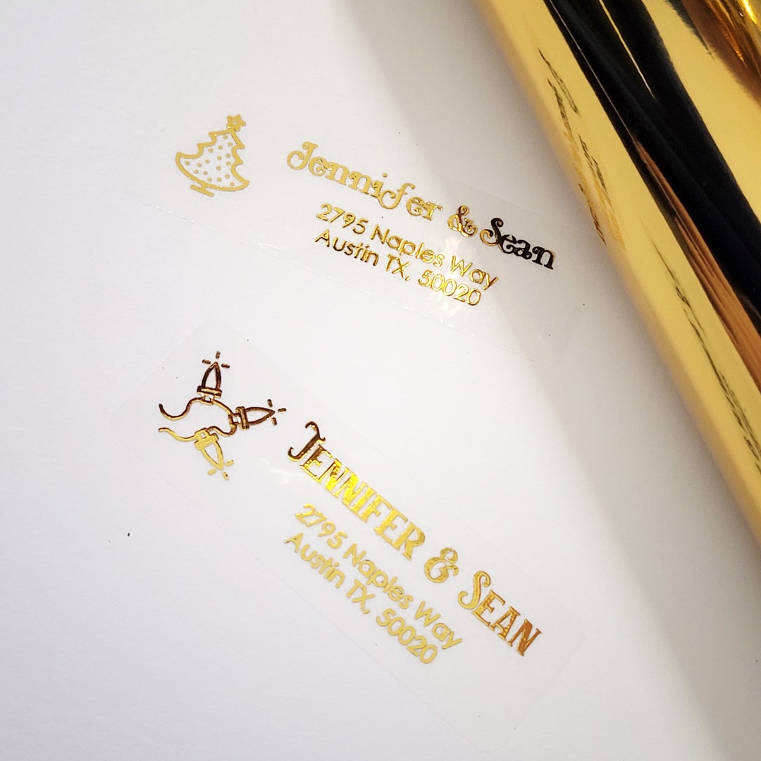 0.65x2 Inch Christmas Address Labels, Foil Color Labels, Gold, Xmas