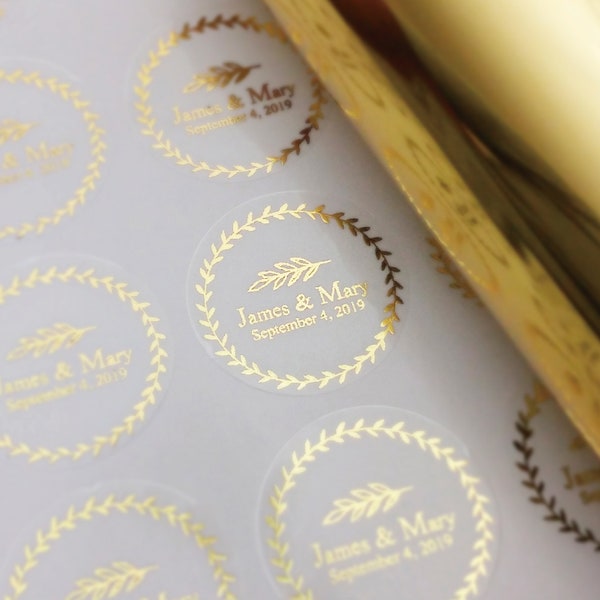 Foiled Round Wedding Labels, wedding favour label, foiled envelope seal sticker, Self-Adhesive Label, Wedding Labels