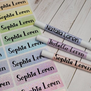 Sticker couleur pailleté grande taille imperméable, étiquettes de garderie, étiquettes pour enfants, étiquettes d'école, étiquettes de nom imperméables