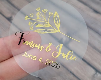 Personalized Clear Stickers: Floral Gold Foil