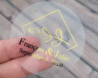 Personalized Clear Stickers: Gold Foil Botanical Design