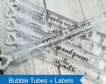 Wedding bubbles with personalized labels, wedding favors, party favors, bubble tubes, bubble wand