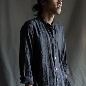 Black linen long sleeve shirt top