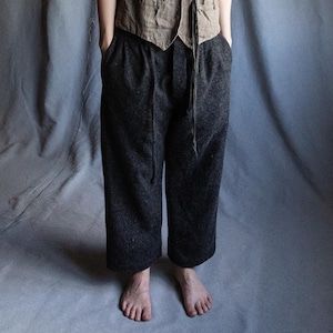 Dark grey wool pants HEMINGWAY. Black natural tweed buttoned trousers woolen pants womens clothing victorian vintage charcoal warm winter