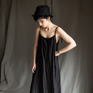 Black linen dress HAZE. Linen slip dress gothic dress linen womens clothing camisole avant garde hand stitched vintage minimalist raw hem image 5