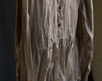 Semi sheer linen shirt NOSTALGIA. Linen women clothing vintage blouse antique bohemian peasant victorian shirt henley undyed flax grey beige