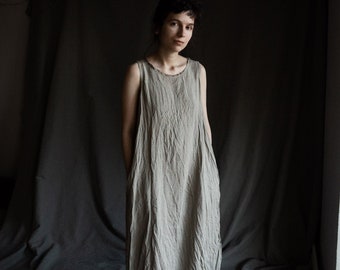 Natural grey linen dress WATER. Linen womens clothing raw hem beige flax bohemian gypsy boho hippie summer avant garde undyed smock tunic