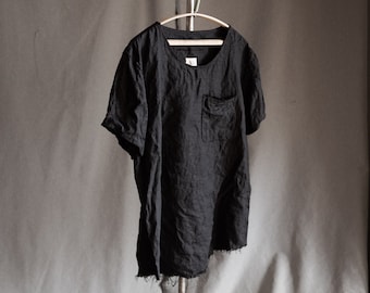 Mens linen t-shirt INK. Men's linen clothing black linen shirt loose hand stitched japanese avant garde blouse top dark vintage  tshirt