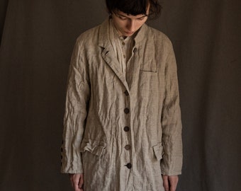 Natural grey linen coat POE. Sackcloth coat jacket blazer minimalist flax coat womens coat organic eco natural raw hem avant garde undyed