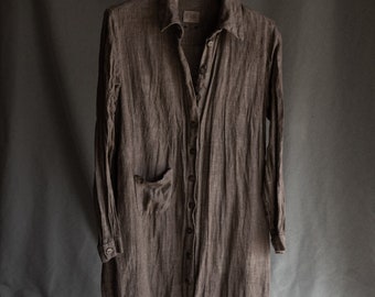 Hand dyed linen dress FOREST. Linen womens clothing sackcloth naturally dyed duster vintage shirt rustic blazer flax avant garde grey brown