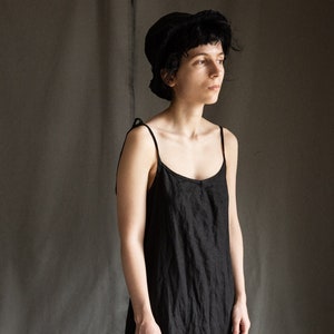 Black linen dress HAZE. Linen slip dress gothic dress linen womens clothing camisole avant garde hand stitched vintage minimalist raw hem image 2