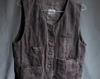 Men's hand dyed cotton vest DROHOBYCH. Grey linen waistcoat vintage antique hand stitched wabi sabi avant garde natural dye raw upcycled