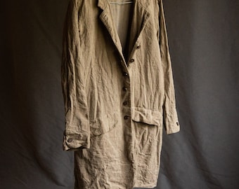 Men's coat ENGLAND, heavy raw wrinkly papyrus linen, undyed sandy greyish color