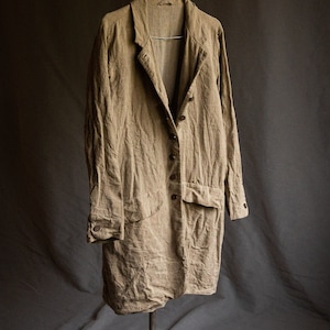 Men&#39;s papyrus linen coat ENGLAND. Heavy linen flax jacket blazer minimalist undyed organic eco natural raw hand stitched wrinkled old