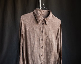 Men's linen shirt EARTH. Faded out pink clay natural grey linen sackcloth. Linen mens clothing blouse rustic vintage hand stitched flax