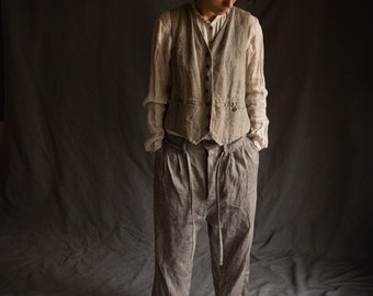 Grey linen pants HEMINGWAY. Buttoned trousers woolen pants linen womens clothing victorian vintage antique classical french work pants