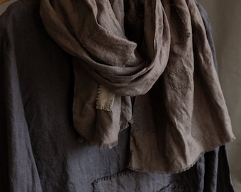 Brown Linen Patched Scarf INSPIRATION. Linen Patchwork Boro