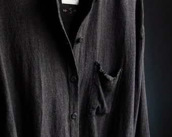 Hand dyed grey shirt MELANCHOLY. Crinkled cotton wool women clothing vintage blouse loose gothic avant garde hand dye stitched wabi sabi