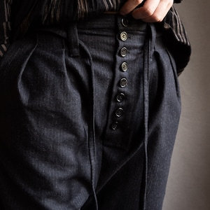 2XS | Dark grey wool pants DICKENS. Buttoned trousers black woolen pants womens clothing victorian vintage antique charcoal pinstripe