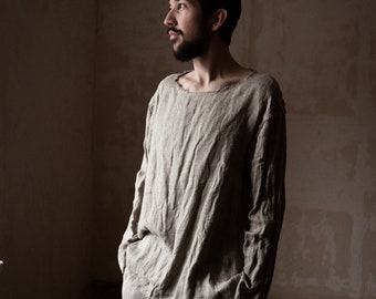 Camisa de hombre NOMAD, tela de saco de lino gris natural