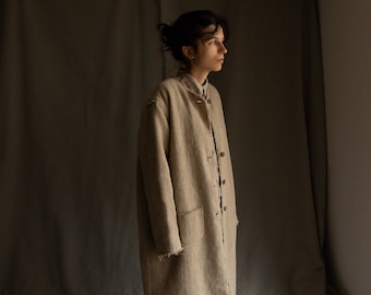 Natural grey hemp and wool coat HARVEST. Woolen coat trench coat jacket undyed linen blazer women coat organic eco natural raw unstructured