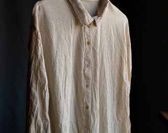 Cream white cotton shirt FADE. Vintage ivory women blouse clothing antique raw hand stitched avant garde womens linen wrinkled wabi sabi