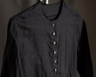 Men's black linen shirt SALT. Linen mens clothing vintage blouse antique victorian shirt flax gothic dark raw hand stitched dark avant garde