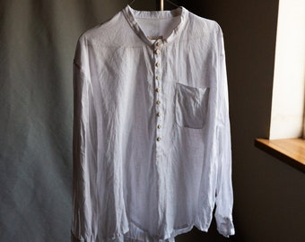 Mens unisex white linen shirt LONDON. Linen mens clothing vintage blouse antique peasant victorian shirt henley hand stitched white