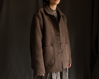 Brown woolen coat BARK. Short woolen coat trench jacket blazer women coat organic eco natural raw hand stitched winter jacket grey undyed