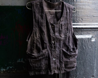 Men's Hand Dyed Linen Vest BORO. Dark Grey Linen Vest - Etsy