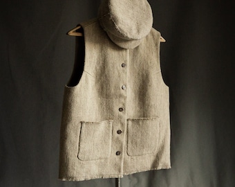 Men's warm wool and hemp winter vest GRAIN. Natural grey warm vest woolen vintage rustic raw linen undyed eco friendly handloom handwoven