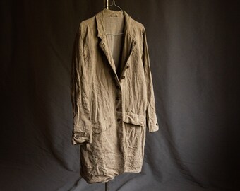 Men's papyrus linen coat ENGLAND. Heavy linen flax jacket blazer minimalist undyed organic eco natural raw avant garde undyed hand stitched