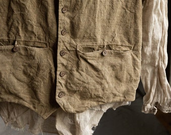 Men's waistcoat MILL, heavy textured wrinkly papyrus linen, undyed