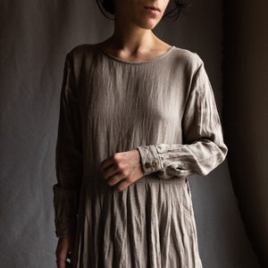 Natural grey linen dress VIRGINIA. Linen women's clothing vintage dress antique avant garde heavy linen flax dress undyed eco gathered image 1