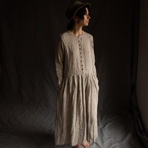 Sackcloth linen dress POEM. Linen women's clothing undyed flax dress vintage natural grey bohemian raw stitched raw hem peasant victorian image 1