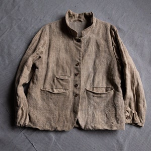 Handwoven natural hemp blazer CERVANTES. Linen jacket undyed homespun antique vintage victorian women stitched aged old distressed wrinkled