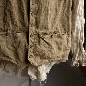 Chaleco de lino para hombre MILL. Chaleco de lino vintage, ropa antigua, clásico, lino crudo, cosido a mano, vanguardista, gris natural, antiguo