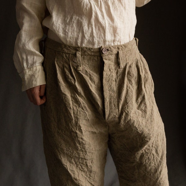 Men's linen pants HEMINGWAY. Buttoned trousers natural grey pants linen mens clothing victorian vintage antique classical french work pants