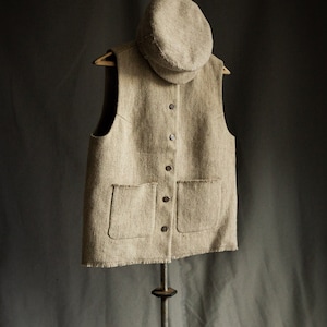 Womens wool and hemp winter vest GRAIN. Natural grey warm vest woolen vintage rustic raw linen undyed eco friendly handloom handwoven