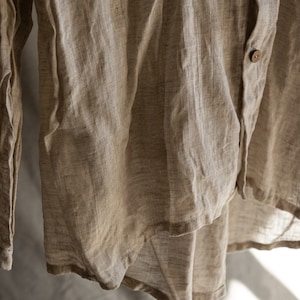 Men's natural grey linen shirt CLOUD with finished hems. Linen men clothing sheer shirt vintage antique bohemian peasant victorian shirt